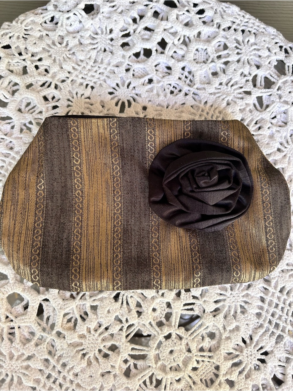 Striped Black and Gold Accent Women's Clutch Bag